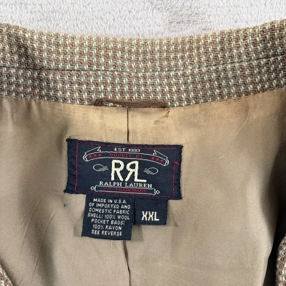 Vintage RRL Ralph Lauren Double RL Wool Tweed Sport Coat Blazer Jacket 2XL USA